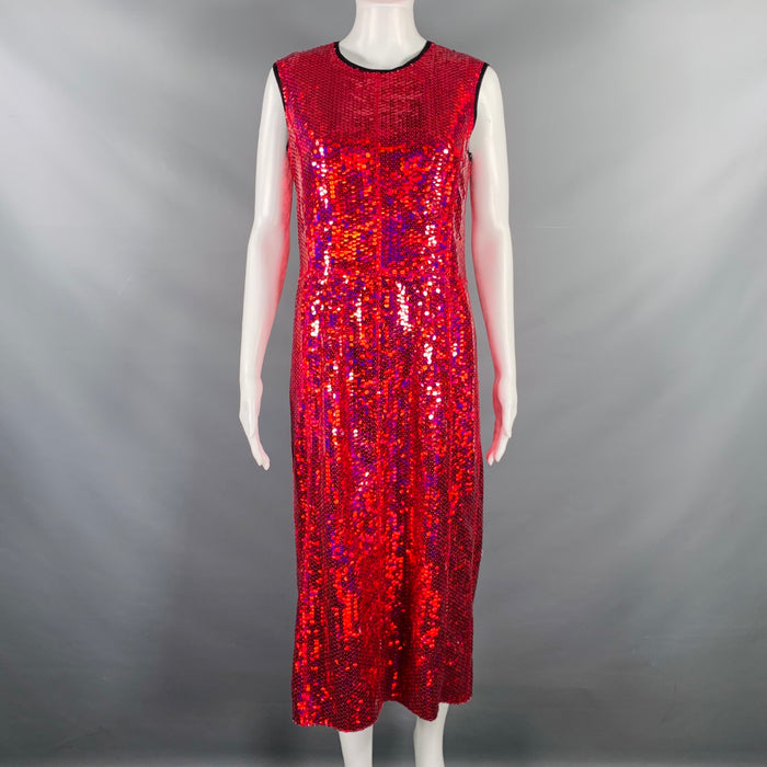 MARC JACOBS Size 0 Red Polyester Sequined Shift Dress