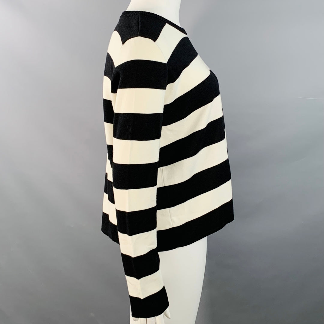 MAX MARA Size L White Black Virgin Wool Stripe Crew Neck Pullover
