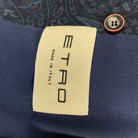 ETRO Chest Size 42 Navy Checkered Wool Blend Notch Lapel Sport Coat