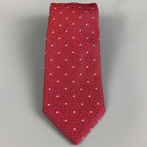 BRIONI Red Navy White Dots Silk Tie
