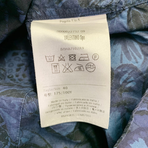 VALENTINO Size M Navy Blue Black Butterfly Cotton Button Up Long Sleeve Shirt