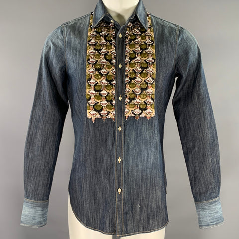 DSQUARED2 Size XS Indigo Embroidery Denim Button Up Long Sleeve Shirt