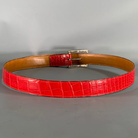 APRIL in PARIS Red Nubuck Crocodile Belt