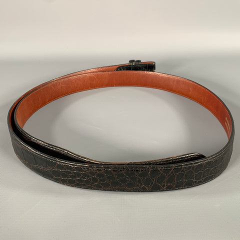 KLEINBERG SHERRILL Size 46 Black Croc Embossed Leather Belt