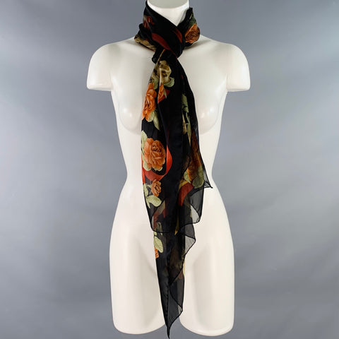 SALVATORE FERRAGAMO Black Red Floral Silk Scarf Shawl