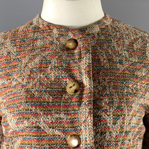 HERMES Size 8 Multi-Color Silk  Wool Jacket