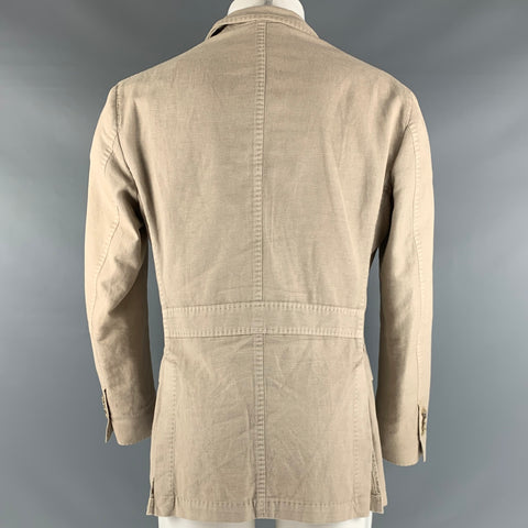 COUTURE Chest Size 38 Beige Textured Cotton Linen Single Breasted Sport Coat