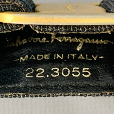 SALVATORE FERRAGAMO Black Gold Nylon Metal Logo Strap Keychain
