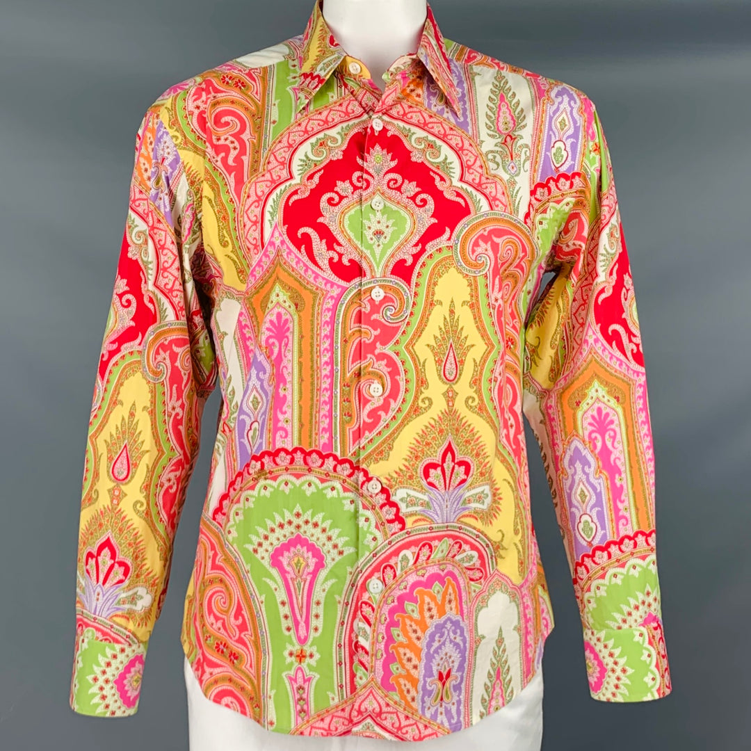 ROBERT GRAHAM Talla XL Camisa de manga larga de algodón con estampado floral abstracto multicolor