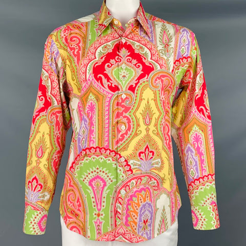 ROBERT GRAHAM Talla XL Camisa de manga larga de algodón con estampado floral abstracto multicolor