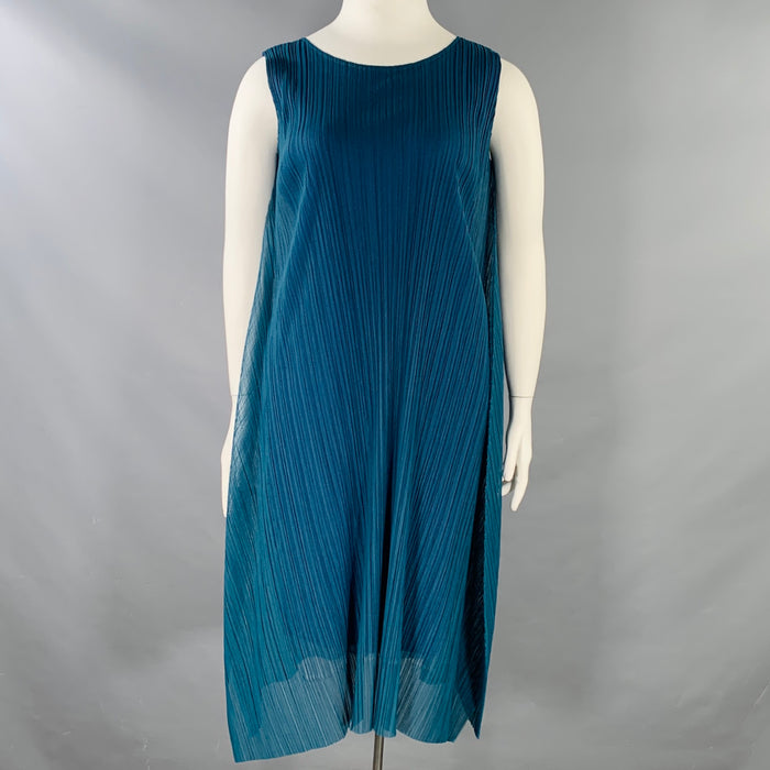 ISSEY MIYAKE PLEATS PLEASE Size L Blue Green Polyester Pleated Sleeveless Dress