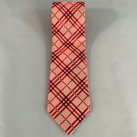 BURBERRY LONDON Red Black Iridescent Plaid Silk Tie