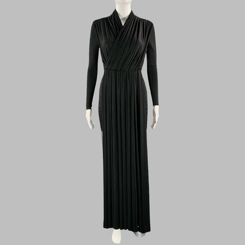 BALENCIAGA Size 4 Black Viscose Blend Draped Long Sleeve Cocktail Dress