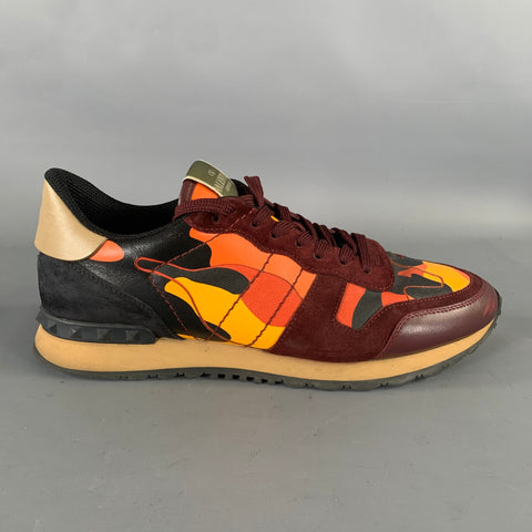 VALENTINO Size 11 Red Multi-Color Mixed Patterns Mixed Fabrics Hike Sneakers