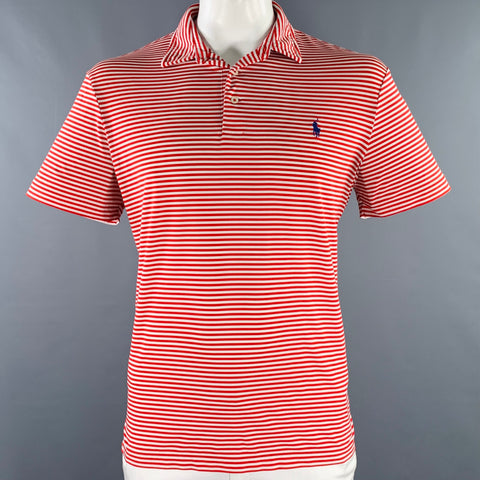 POLO by RALPH LAUREN Size L Red White Stripe Polyester Blend Polo