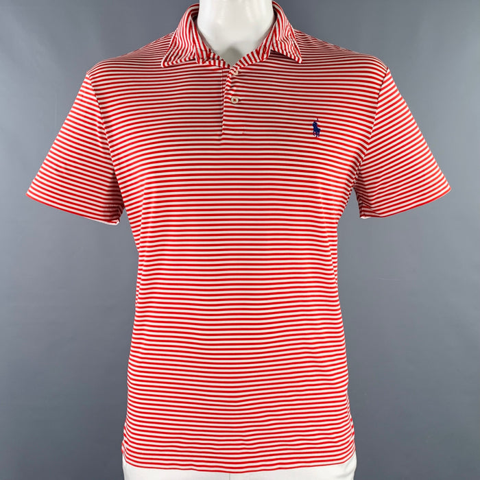 POLO by RALPH LAUREN Size L Red White Stripe Polyester Blend Polo