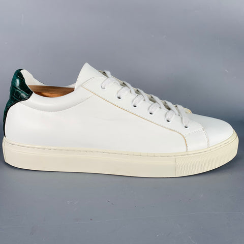 ISAIA Size 11 White Green Leather Lace-Up Low Top Sneakers