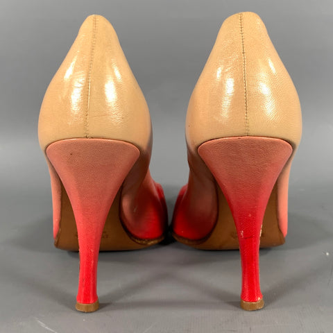 PRADA Size 8.5 Red Camel Leather Ombre Pointed Toe Pumps