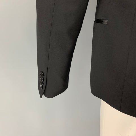 LANVIN Size 38 Black Wool Lycra Tuxedo Sport Coat