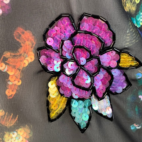 DRIES VAN NOTEN Size XS Black Multi Color Floral Sequined Long Sleeve Shirt