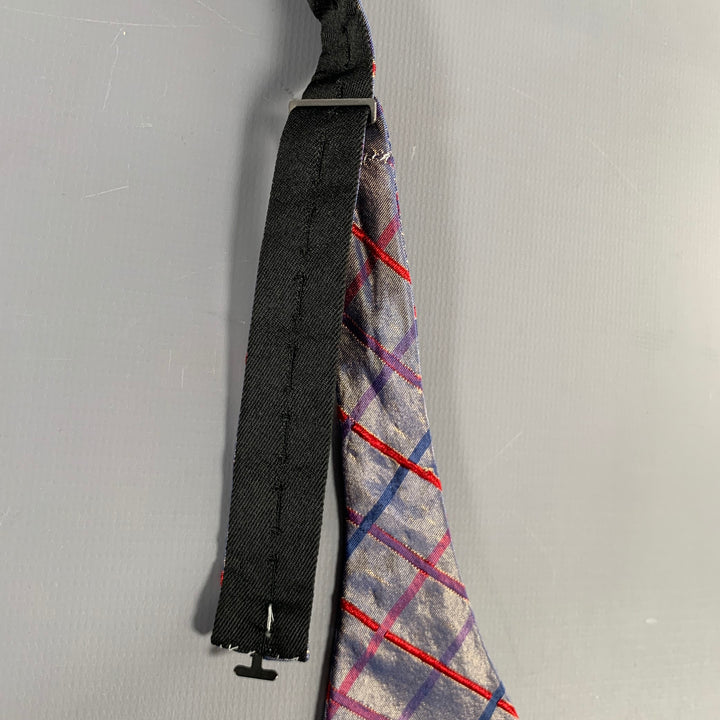 L'ESCALIER D'ARGENT Purple Red Checkered Silk Bow Tie