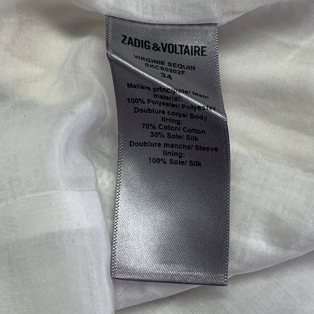 ZADIG & VOLTAIRE Size XS White Polyester Sequined Peak Lapel Snap Jacket Blazer