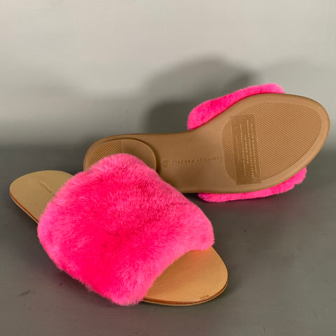LOEFFLER RANDALL Size 8.5 Pink Shearling Textured Slide Sandals