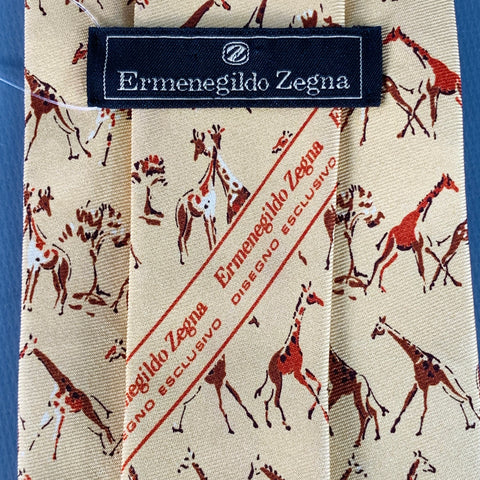 ERMENEGILDO ZEGNA Yellow Red Orange Giraffe Silk Twill Tie