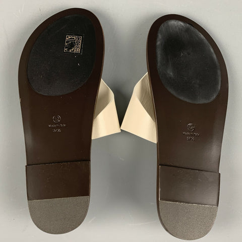 THE ROW Size 7.5 Cream Brown Leather Thong Sandals