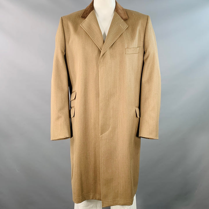 ALEXANDRE Size 46 Tan Brown Virgin Wool Twill Contrast Trim Hidden Buttons Coat