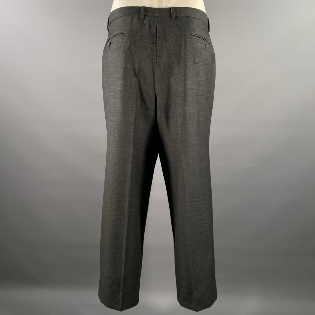 ERMENEGILDO ZEGNA Size 46 Grey Black Nailhead Wool Peak Lapel Suit