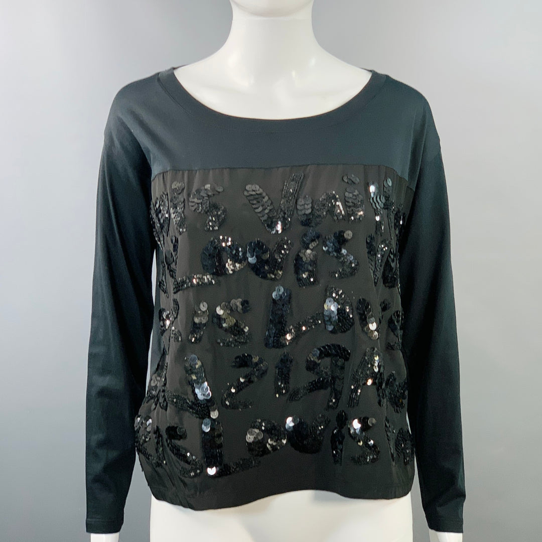 LOUIS VUITTON x STEPHEN SPROUSE Size XS Black Cotton Blend Graffiti Sequined Casual Top