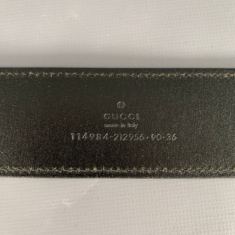 GUCCI Size 30 Black Silver Monogram Leather Metal Belt
