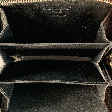 SAINT LAURENT One Size Black Silver Pebble Grain Leather Zip Wallet Handbag