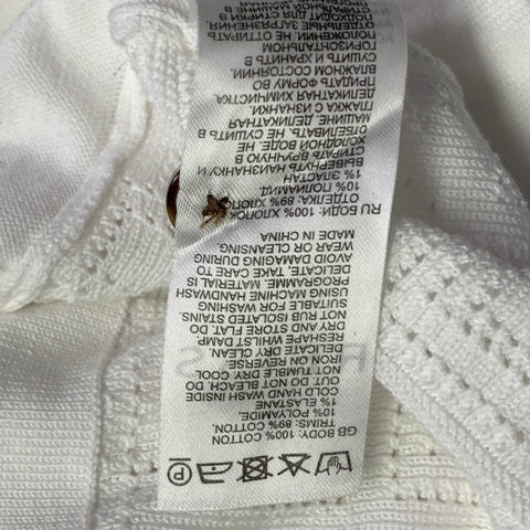 REISS Size L White Knit Cotton Buttoned Short Sleeve Shirt
