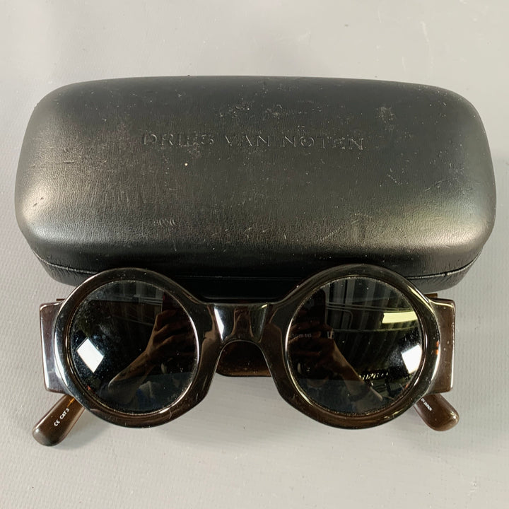 DRIES VAN NOTEN x LINDA FARROW SS26 Brown Acetate Round Sunglasses