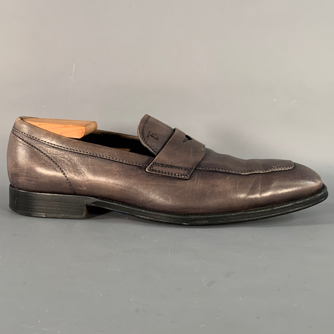 TOD'S Size 9 Grey Leather Split Toe Penny Loafers