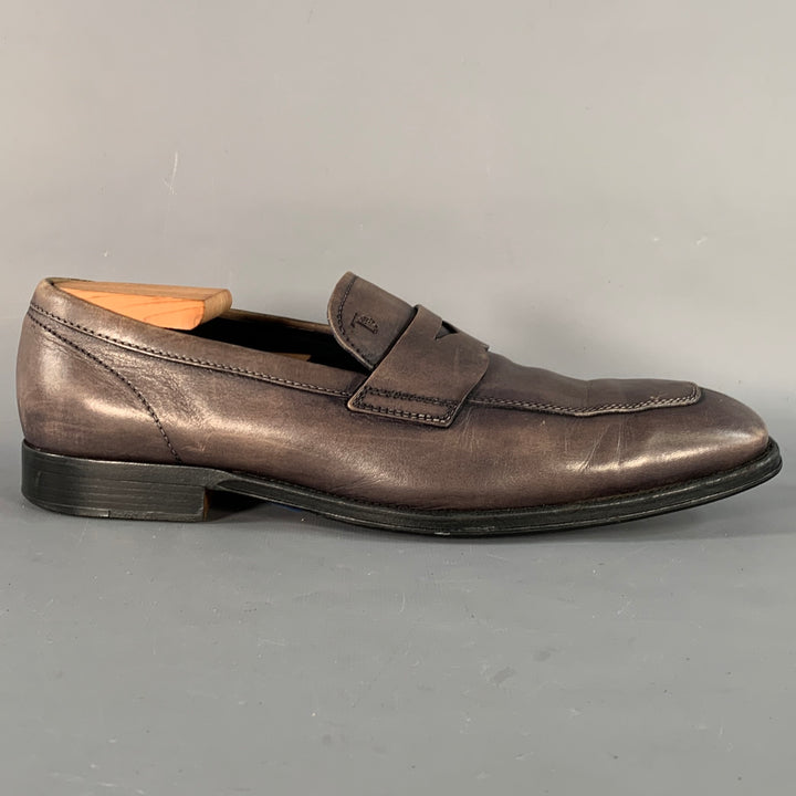 TOD'S Size 9 Grey Leather Split Toe Penny Loafers