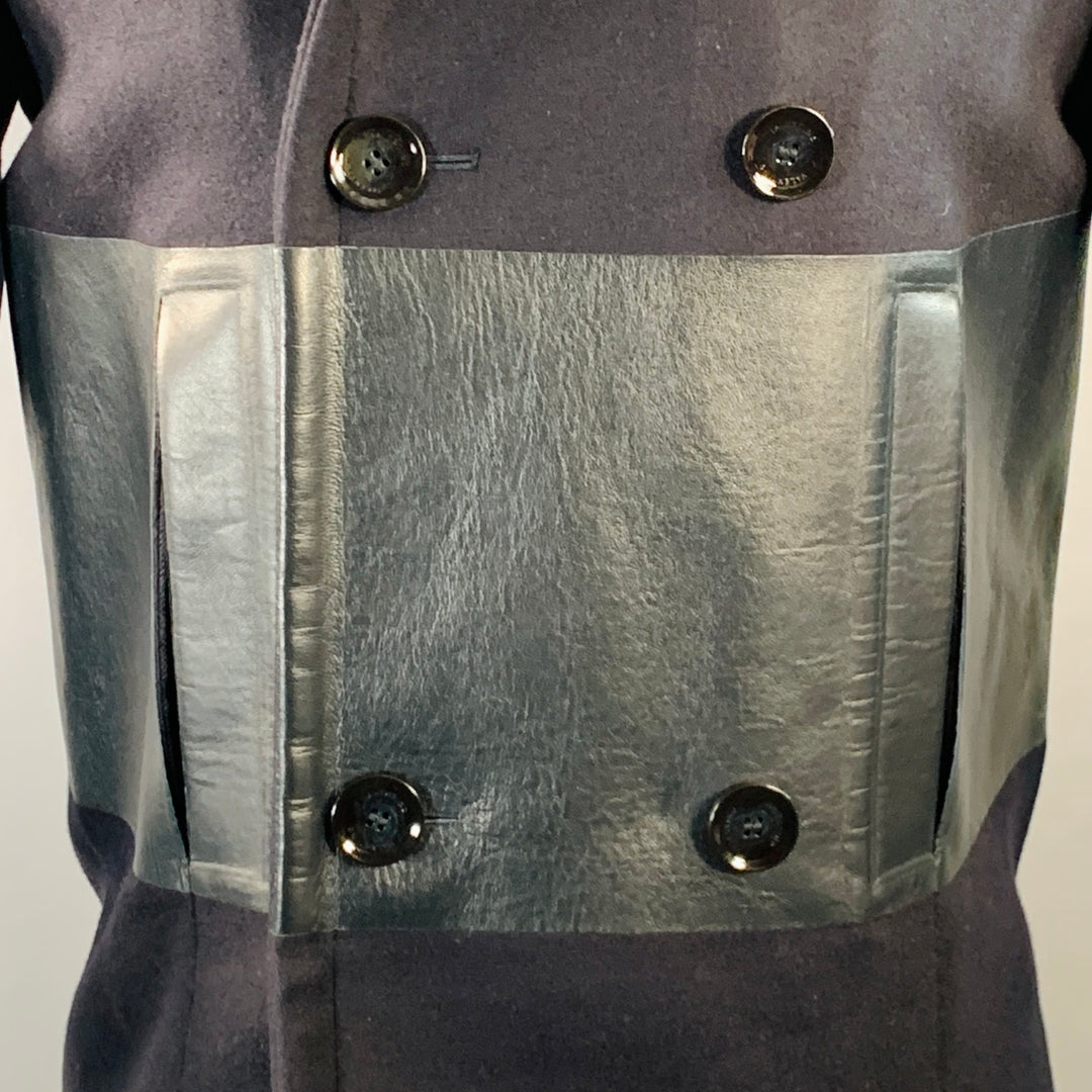 VALENTINO Size 36 Navy Wool Lambskin Leather Double Breasted Peacoat