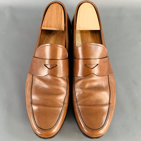 PRADA Size 9.5 Brown Leather Slip On Penny Loafers