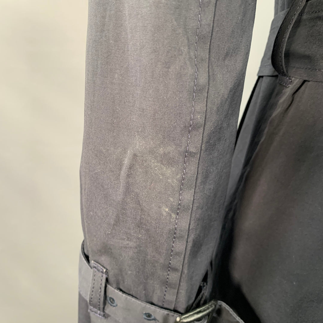 BALENCIAGA Size 10 Navy Cotton Belted A-Line Double Breasted Trench Coat