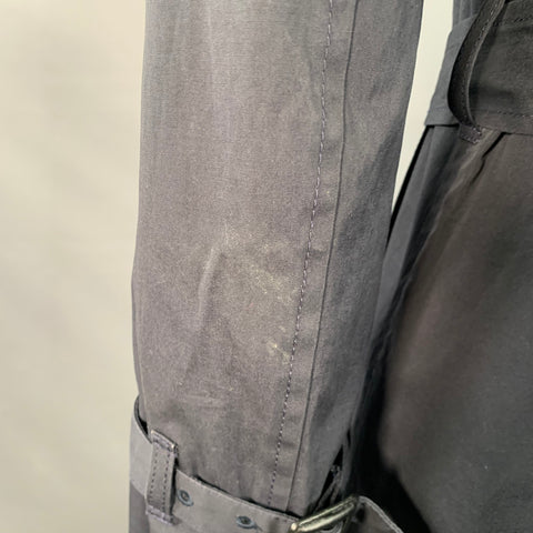 BALENCIAGA Size 10 Navy Cotton Belted A-Line Double Breasted Trench Coat