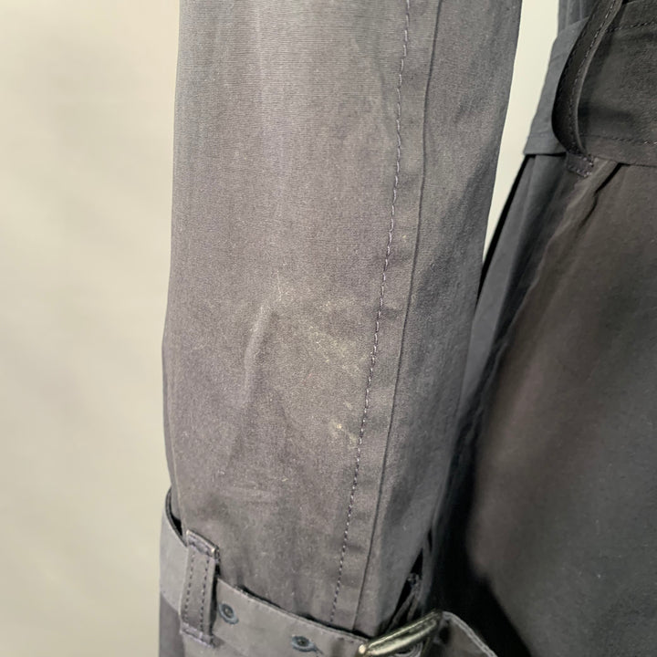 BALENCIAGA Size 10 Navy Cotton Belted A-Line Double Breasted Trench Coat