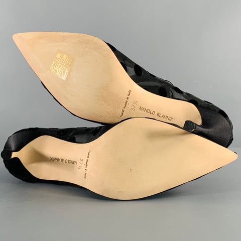 MANOLO BLAHNIK Size 7.5 Black Polka Dot Mary Jane Pumps