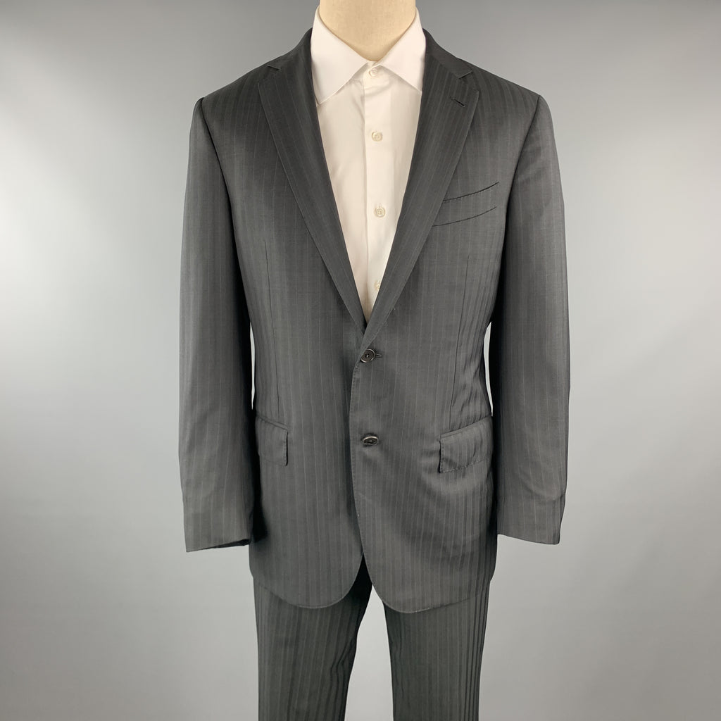Ermenegildo Zegnaグレージャケット ERMENEGILDO ZEGNA Black Stripe Wool Notch Lapel 34 x 30 Suit – Sui