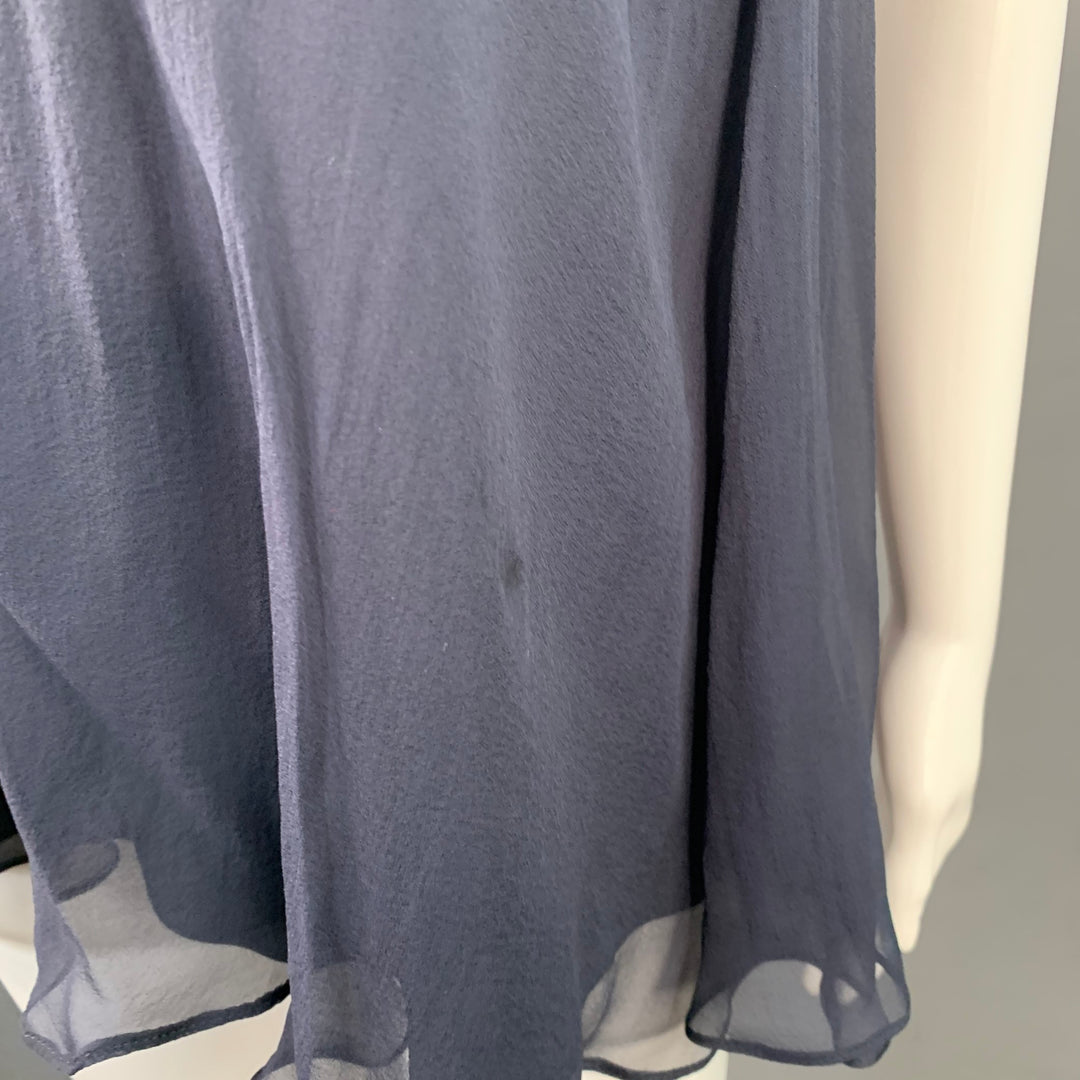 BRUNELLO CUCINELLI Size S Navy Black Chiffon Two Tone Monili Beading V-Neck Blouse