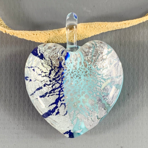 Collier Cœur Bleu et Or Vintage en Cuir et Verre