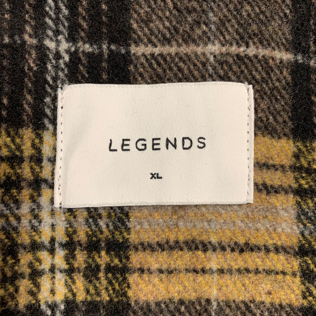 LEGENDS Size XL Yellow Brown Plaid Wool Blend One Pocket Shirt Jacket