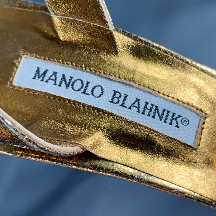 MANOLO BLAHNIK Size 8 Gold Leather Crackled Beaded Sandals