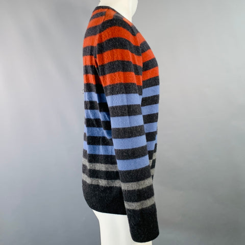 SAKS FIFTH AVENUE Size M Grey Multi Color Stripe Cashmere Crew Neck Sweater
